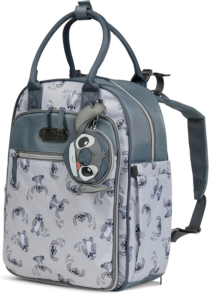 Disney Diaper Bag Backpack with Changing Pad Stich ??16??Nylon Baby Bag for Parents, Insulated Bottle Holders, Multiple Storage Pockets