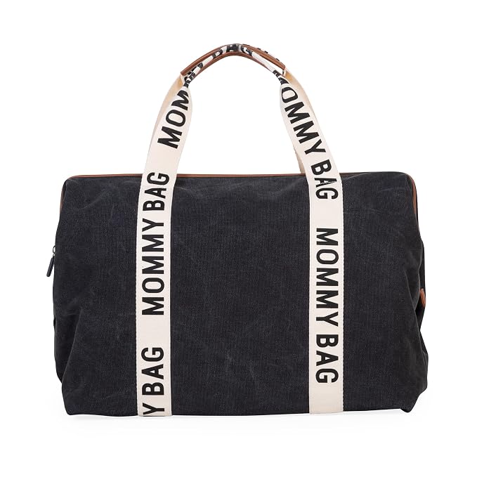 Childhome Signature Mommy Bag, Sporty Diaper Bag, Water Repellant Tote Bag, Large Diaper Bag, Baby Essentials Travel Bag, Hospital Bags for Labor and Delivery (Black)