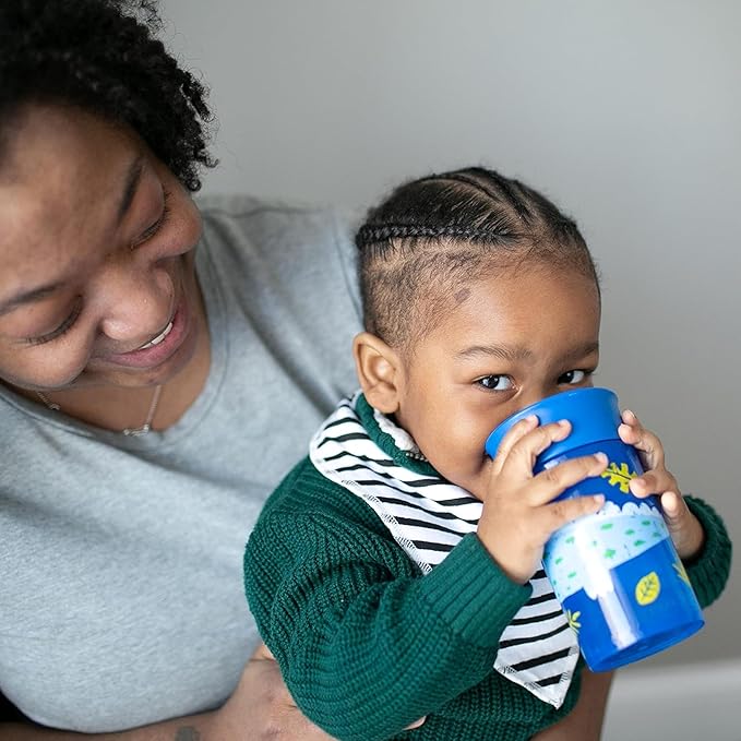 Dr. Brown's Milestones Cheers 360 Spoutless Transition Cup, Travel Friendly and Leak Free Sippy for Babies and Toddlers, Blue Animals, BPA-Free, 10 oz/300 mL, 9m+, 1-Pack