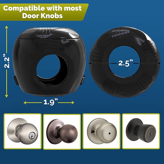 Door Knob Safety Cover for Toddlers (6 Pack) Hard-to-Remove Dual-Lock Door Handle Covers for Toddlers - Reusable Baby Proof Door Knob Locks - Installs Easily, No Tools Needed (Black)