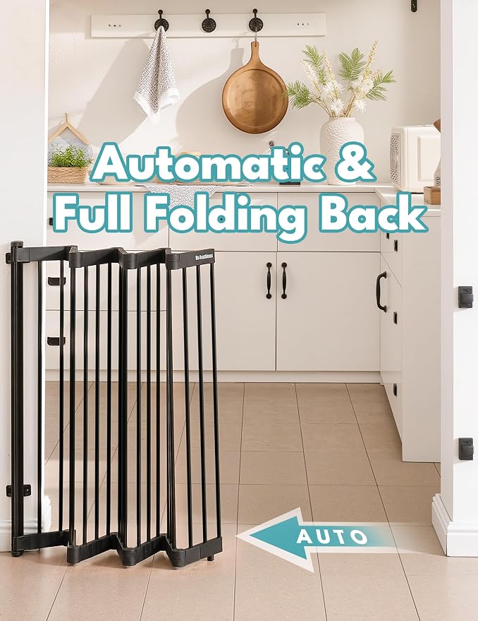 No Pawblems Retractable Safty Gate, Metal Adjustable Dog Gate for Doorways, Stairs & Hallways, Expands to 38" Wide, Auto Retract Design, No Bottom Bar, Black