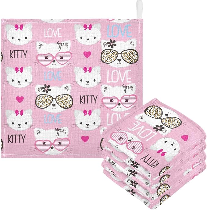 vvfelixl Baby Muslin Washcloths Childish Cats Pattern Baby Burp Cloths Cotton Baby Face Towel for Newborn Infants Boy Girls Soft and Absorbent 11.8 X 11.8 in, 3 Pack
