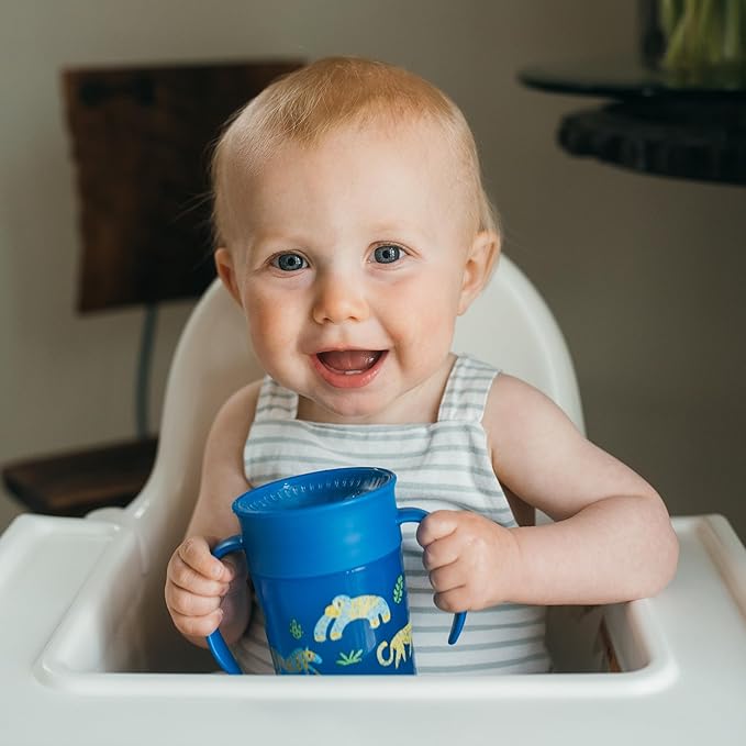 Dr. Brown's Milestones Cheers 360 Spoutless Transition Cup with Handles, Travel Friendly and Leak Free Sippy for Babies and Toddlers, Blue Animal Safari, BPA Free, 7 oz/200 mL, 6m+, Value Pack