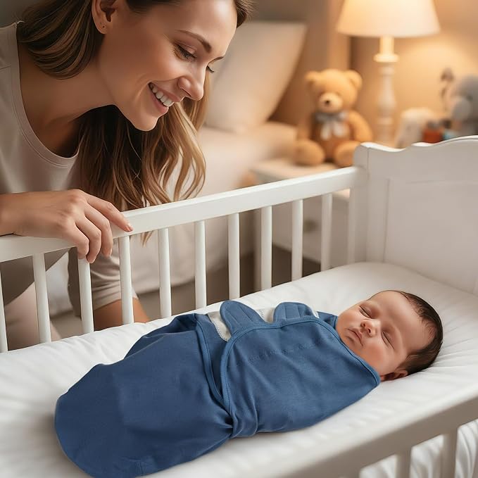 Baby Swaddles for Newborn Organic Cotton,Soft & Snug Newborn Velcro Swaddle 3-6 Months Sleep Sack Helps Calm Startle Reflex, 2-Pack Wrap Nursery Swaddling Blankets Blue Dinosaur