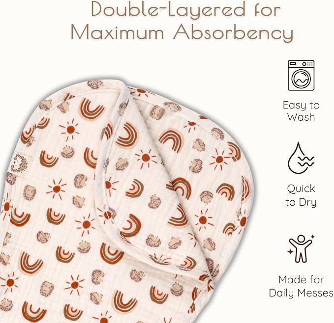 Muslin Burp Cloths Neutral Set, 6 Pack 20"x9" 100% Cotton Burp Cloths Baby Boy and Girl, Large Absorbent Burping Cloth for Babies, Soft Muslin Baby Washcloths, Nursery Gift Set Neutral Rainbow Design