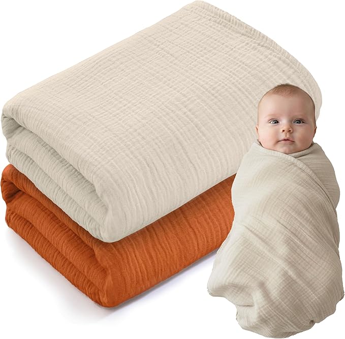 Muslin Swaddle Baby Blanket for Boys and Girls, 100% Cotton, Swaddles for Newborns, 47"x47", Soft Breathable Skin Friendly Warm ??Pack of 2