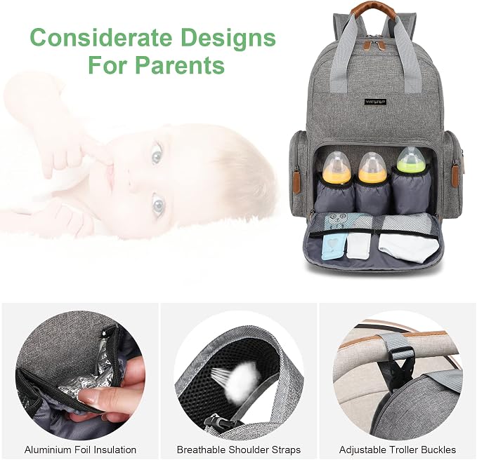 Diaper Bag Backpack with Changing Station, Baby Diaper Bag Organizer for Moms Dads Large Baby Changing Bags
