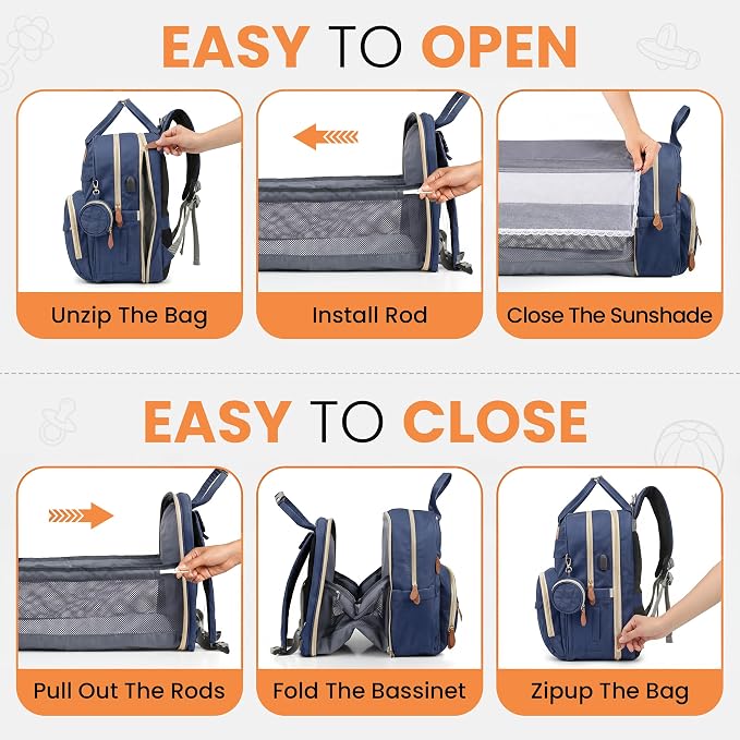 Diaper Bag Backpack with Changing Station | 600D Oxford Waterproof Baby Bag for Mom & Dad | Large Baby Diaper Bag Boy Girl | 16 Pockets, USB Charging Port, Foldable Pad