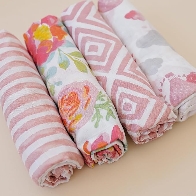 Featherhead??100% Cotton Muslin Swaddle Blankets for Baby Girl - Large 47?�x 47??- Pre-Washed, Soft, & Breathable - Newborn Essential & Perfect Baby Registry Gift (4 Pack - Garden Floral)