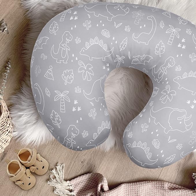 DILIMI Nursing Pillow Cover for Baby Boy and Girl, Ultra Soft Comfortable Stretchy Removable Slipcover for Newborn Breastfeeding Pillows, Dinosaur