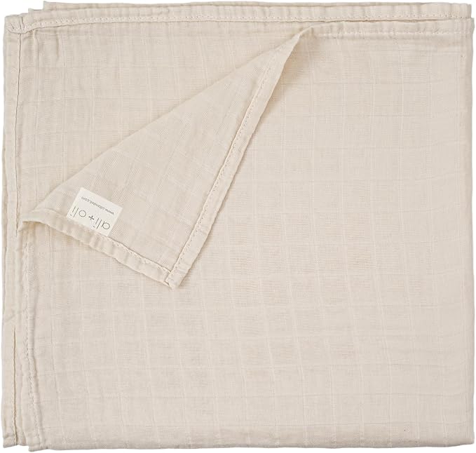 Ali+Oli Muslin Swaddle Blanket for Baby (Vanilla Cream) Large 47" x 47" Soft Rayon Made from Bamboo & Organic Cotton, Machine Washable Receiving Blanket Wrap for Newborn to Toddler