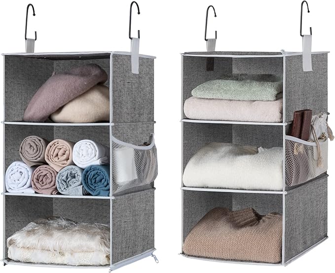 StorageWorks 6-Shelf Closet Organizers, Two 3-Shelf Separable Hanging Shelves for Closet, 12" D x 12" W x 48 ¼"Hï¼?Canvas, Gray