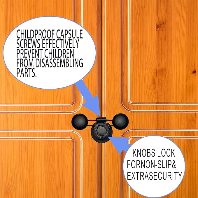 Baby Proof Cabinet Locks, 5 Pack Adjustable Child Safety Locks for Cabinets, Drawers & French Doors, No Adhesive, Reusable Childproof Locks for Kitchen and Bathroom (Black)