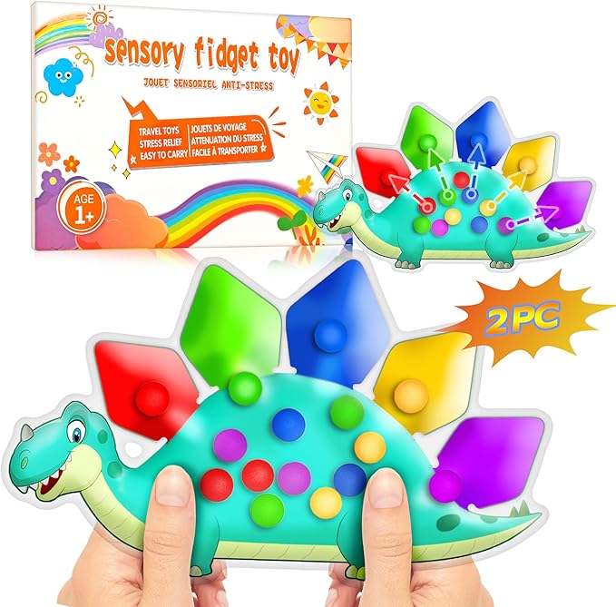 UIIOPJIOM 2PC Dinosaur Color Sorting Sensory Toys for Toddler, Montessori Toy Learning Activities Quiet Calm Down Fidgets for Classroom Valentine for 3 4 5 Year Old Boy Easter Basket Stuffer Gift