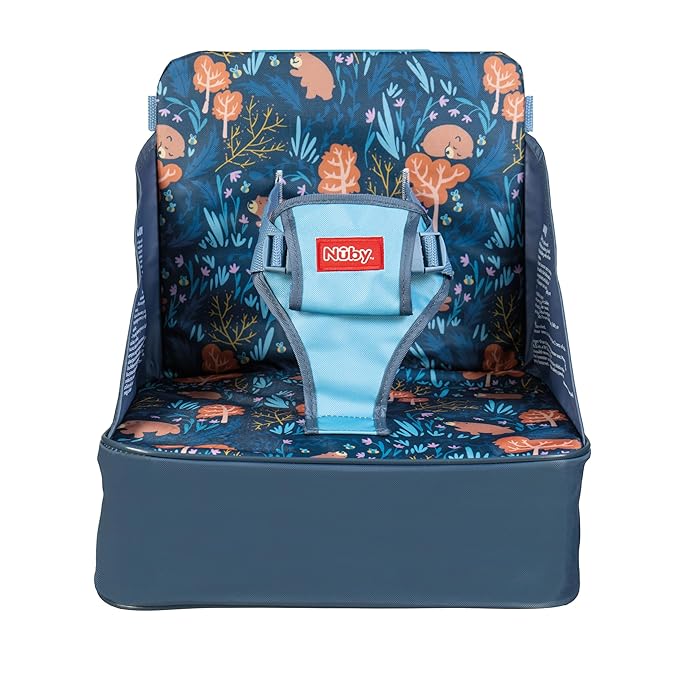 Nuby Easy Go Booster Seat - Travel Booster Seat for Babies and Toddlers with 3-Point Harness - 9+ Months - Bear Print