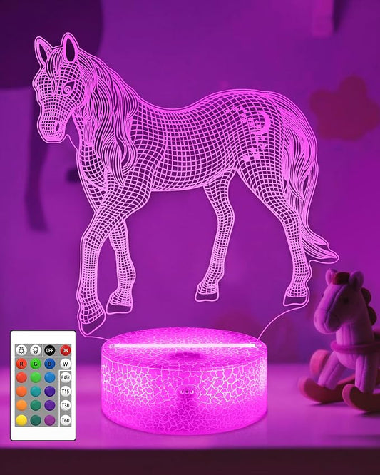 Attivolife Horse Night Light, Animal 3D Illusion Night Lamp 16 Color Changing with Remote Control Timer, Room Decor Best Birthday Gifts for Horse Lover Girls Women Teen