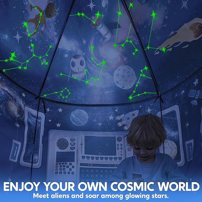 JOYIN Rocket Ship Play Tent for Kids ??Glow-in-the-Dark Space Tent with Starry, Astronaut Spaceship Foldable Playhouse for Boys & Girls, Indoor Outdoor Kids Pop-up Play House, Toddler Birthday Toy