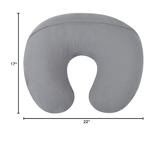 Onacosht Muslin Nursing Pillow Cover Soft 100% Cotton Feeding Pillow Slipcover Fits Standard Infant Nursing Pillow for Baby Boy and Girl, Grey