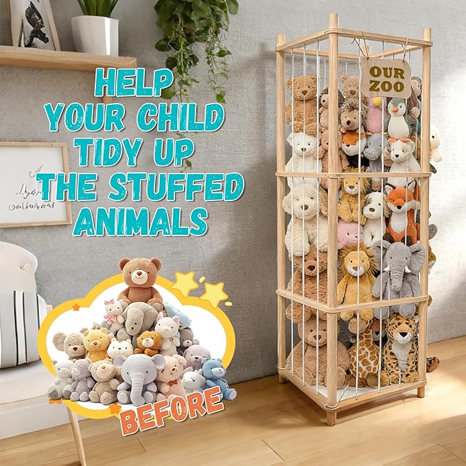 Art3d Large Stuffed Animal Storage, 54" Tall Wooden Stuffed Animal Organizer & Holder, Space Save Toy Storage Zoo for Toddler Room, Playroom & Bedroom