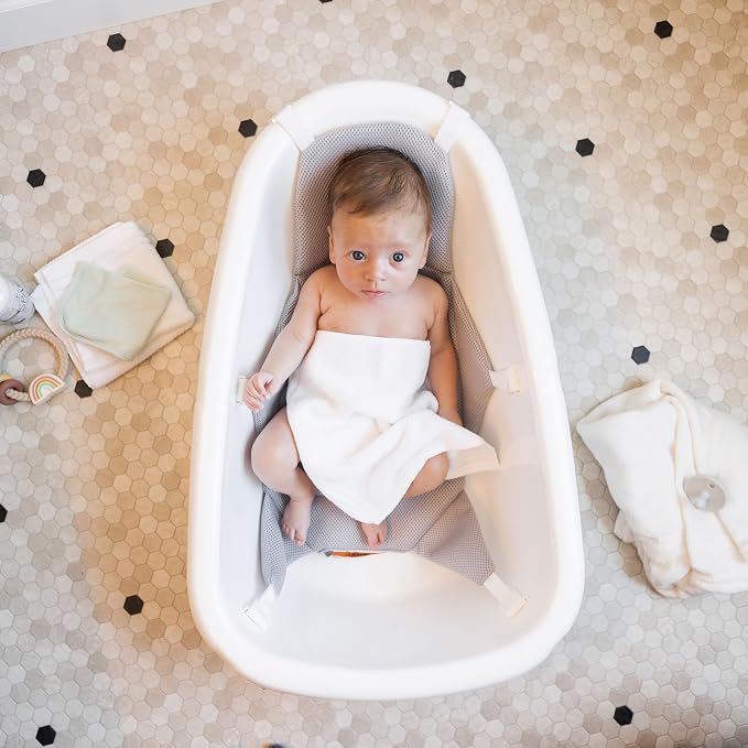 Regalo Baby Basics 3-in-1 Grow with Me Baby Bathtub with Foam Padded Air Mesh Sling, Adjustable Infant Bath Tub for Newborn to Toddler, Baby Bath Seat Support, Easy Clean with Drying Hook