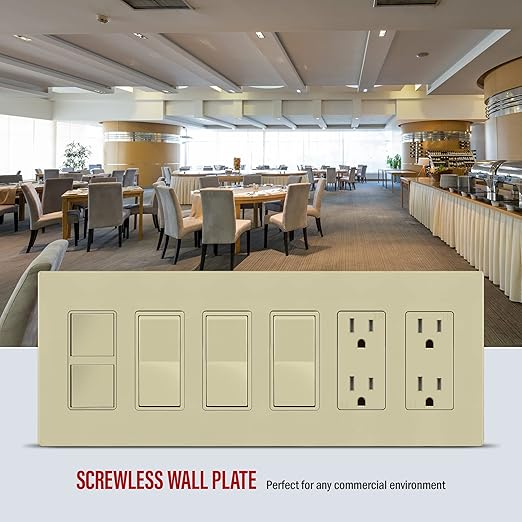 ENERLITES Screwless Decorator Wall Plate Child Safe Outlet Covers, Size 6-Gang 4.68" H x 12.00??L, Unbreakable Polycarbonate Thermoplastic, SI8836-I, Glossy, Ivory