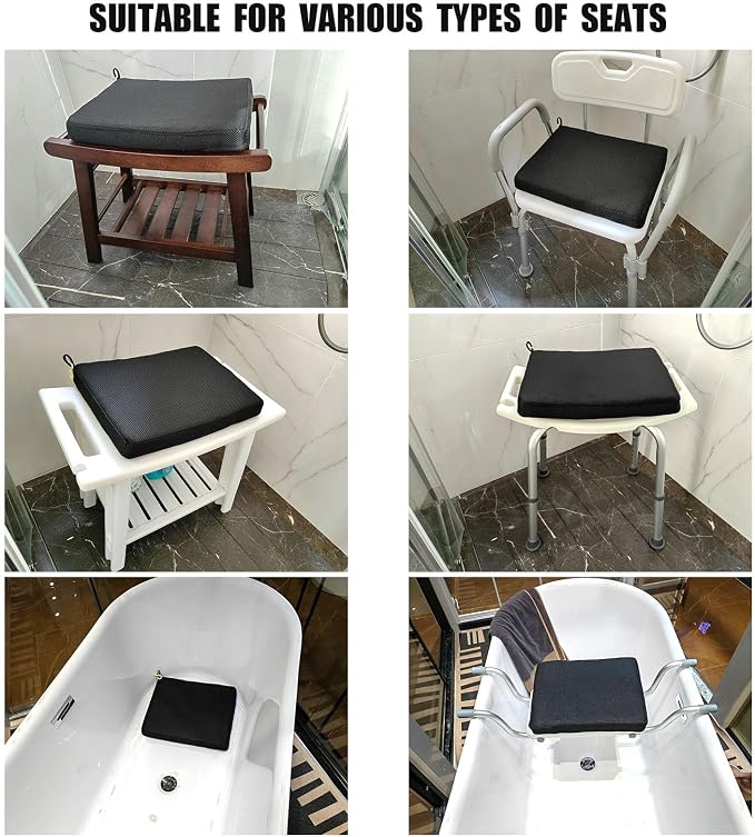 Shower Bench Cushion, Soft Chair Pad for Elderly Bathing, Easy to Clean & Quick Dry，Using 4D air Fiber Material, Suitable for Shower Cushion, Bathtub Baths, Poolside Rest，Black