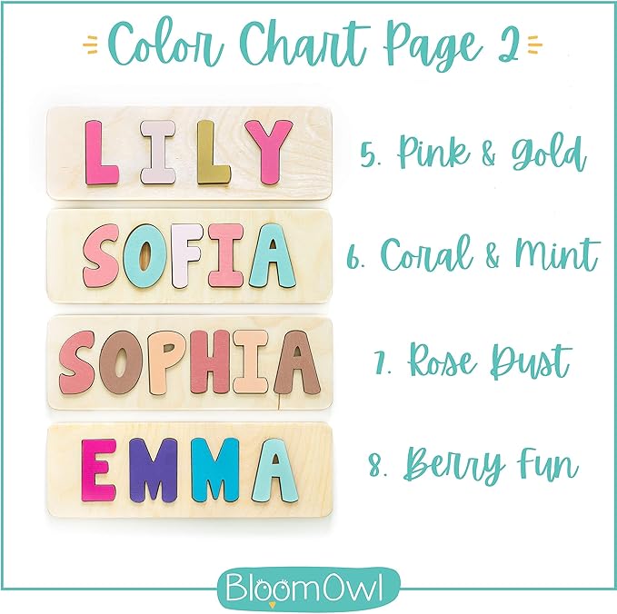 Personalized Wooden Name Puzzle for Kids, Handmade in USA by Bloom Owl, Custom Baby Gifts for Boys and Girls Easter or First Birthday, Montessori Toys for Toddlers 1-3, Baby Puzzle