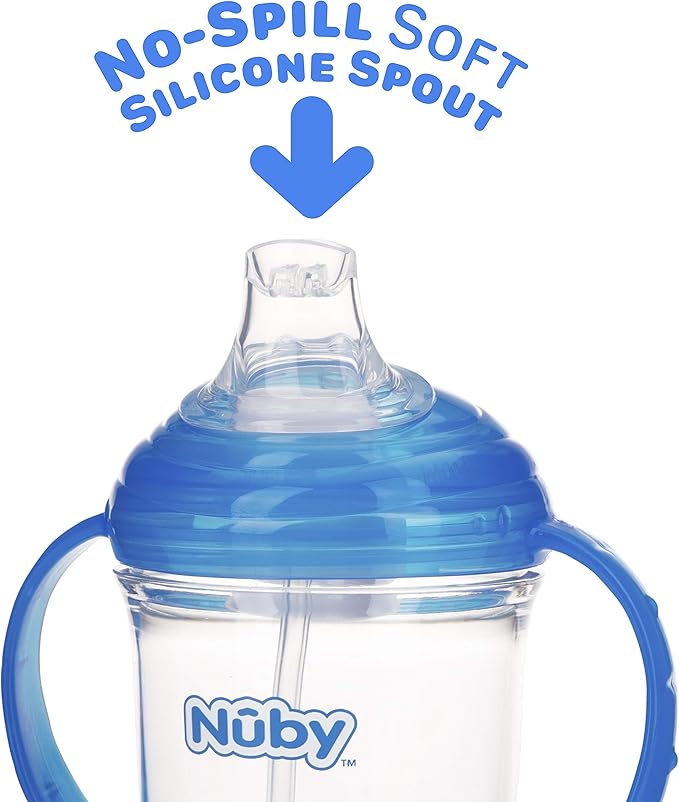 Nuby 360 Grip N' Sip 8oz Tritan Cup, Weighted Straw with Hygienic Cover, Blue