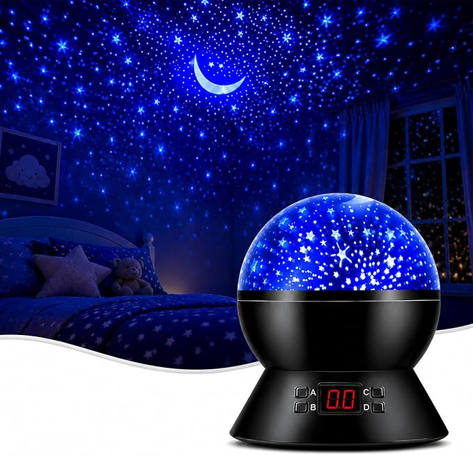 Kids Star Projector Night Light, Star Night Light Projector for Kids, Ceiling Stars Projection Lamp with Timer, 360° Rotating Night Light for Bedroom, Birthday Gift for 3 4 5 Year Old Girls Boys Black