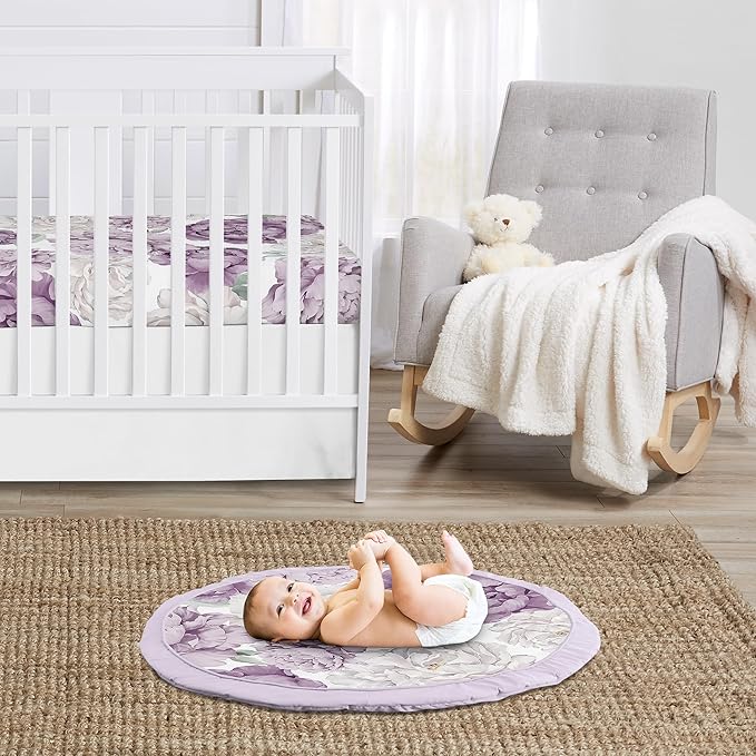 Sweet Jojo Designs Lavender Purple Boho Shabby Chic Floral Girl Baby Play Mat Tummy Time Activity Infant Playmat Playpen Tent Teepee Floor Violet Ivory Bohemian Vintage Garden Watercolor Flower Nature