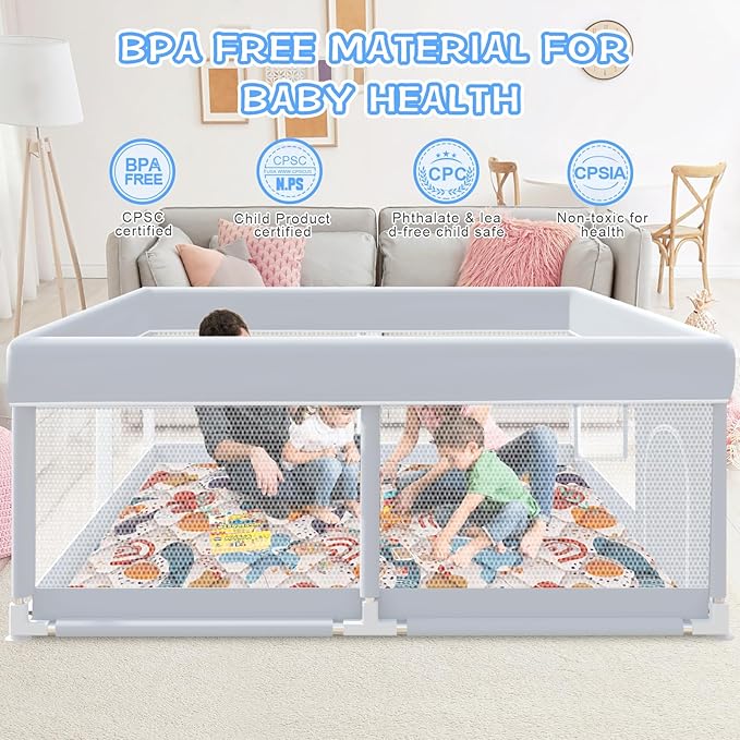 XVISHX Baby Playpen with Mat, 65 x 50 Inch Play Pen Playards, Playpen for Babies and Toddlers, Baby Playard for Indoor & Outdoor Active Center Game Fence, Skin-Friendly Fabric and Soft Breathable Mesh