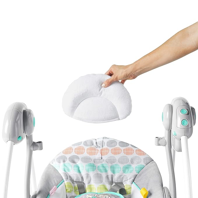 Bright Starts Portable Automatic 6-Speed Baby Swing with Adaptable Speed, Taggies, Music, Removable-Toy-Bar, 0-9 Months 6-20 lbs (Whimsical Wild)