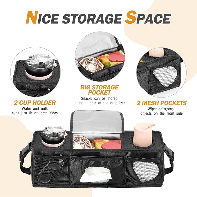 Parent Console Stroller Organizer for 4 seaters,Padded Wagon Parent Console with buckles,and large main storage pocket (19''Lx5''Wx6''H)