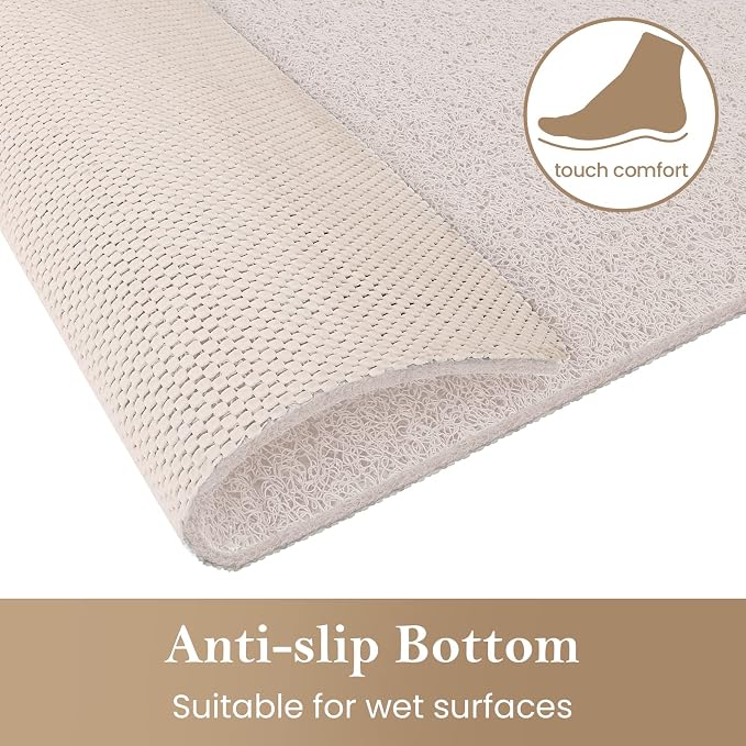 Shower Mat Bathtub Mat Non-Slip,24x24 inch, Soft Tub Mat with Drain,PVC Loofah Bath Mat (Phthalate Free) for Tub and Bathroom,Quick Drying,White