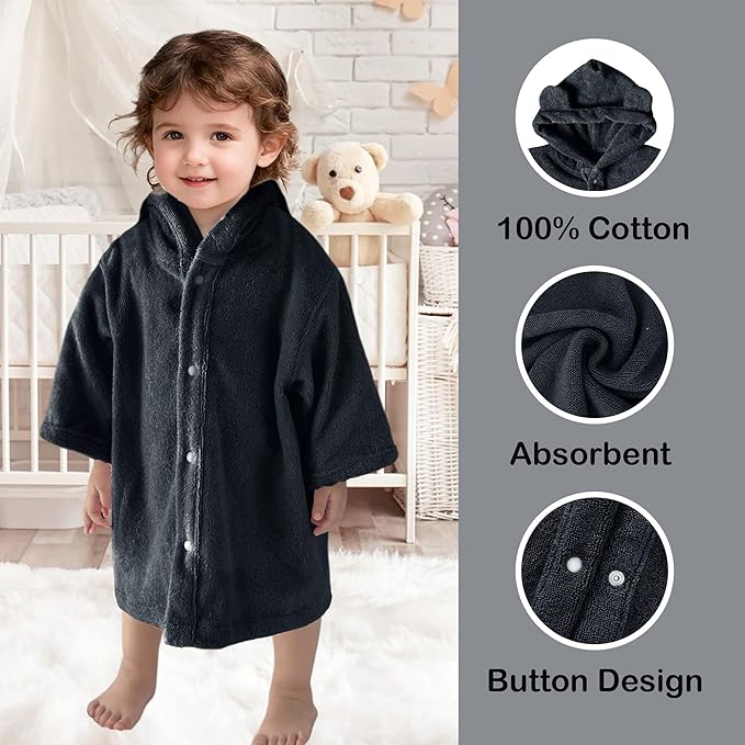 VOOVA & MOVAS Toddler Hooded Poncho Towel with Bear Ear, 0-24Months | 100% Cotton, Ultra-Soft & Absorbent | Gentle for Sensitive Skin, Bath, Pool & Beach Towel | Newborn, Navy