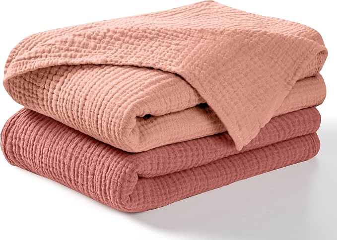 Dreamology Muslin Swaddle Blankets, Receiving Blankets for Baby Girl,Boy,2 Pack,100% Cotton Blanket,Soft & Breathable Muslin Blanket,Muslin Baby Blanket for Newborn,44 x 44 Swaddle Blanket | Rose,Pink
