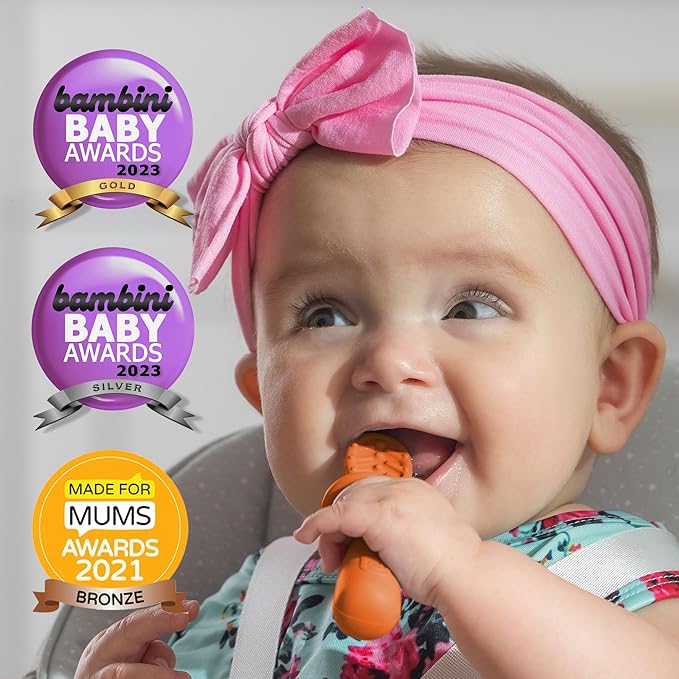TalkTools ITSY Tiny Silicone Spoons ??Twin Pack Soft Silicone Self-Feeding Training Spoons for Kids & Toddlers, Anti-Choking Flange Guard and Non-Slip Handle (Tangerine)