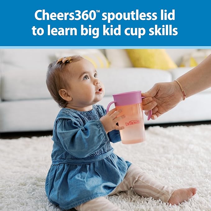 Dr. Brown's Milestones Straw to 360 Convertible Toddler Training Cup Set with Interchangeable Silicone Straw and 360 Degree Cup Lids, Pink Coral, 10 oz/300 mL, BPA-Free, 9m+, 2-Pack