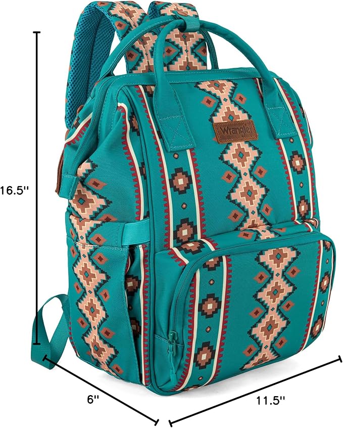 Wrangler Aztec Backpack Organized Daypack Travel Baby Bag with Stroller Strap and Side Bottle Pockets WG2204-9110GN