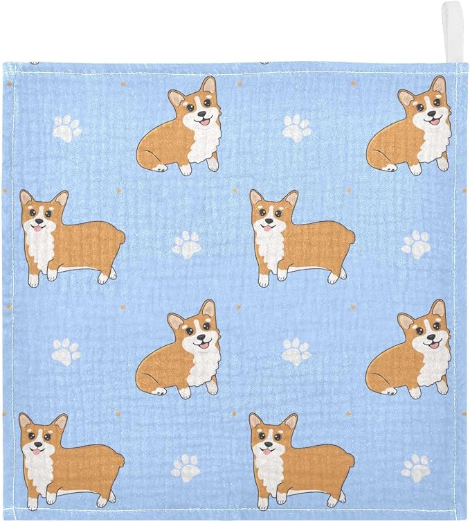 vvfelixl Corgi Paws Baby Burp Cloths Baby Muslin Washcloths for Boys Girls Cotton Baby Face Towel for Newborn Infants Soft and Absorbent 11.8 X 11.8 in, 5 Pack