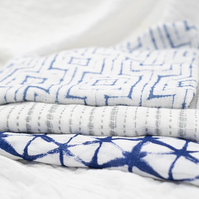 aden + anais Silky Soft Swaddle Blanket,100% Viscose from Bamboo Muslin Blankets for Girls & Boys, Baby Receiving Swaddles, Ideal Newborn & Infant Swaddling Set, 3 Pack, Indigo Shibori