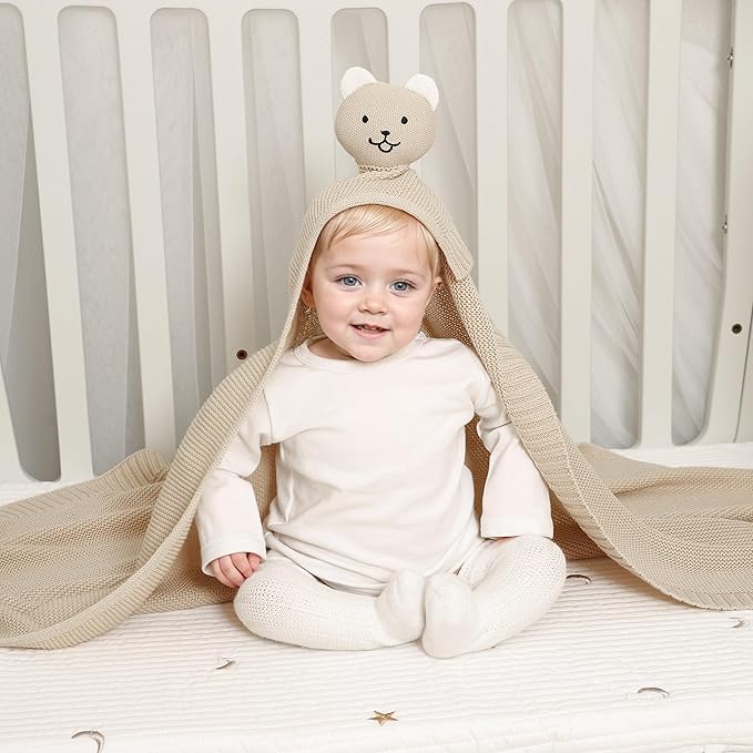 LAWKUL Baby Blanket Bear Lovey Soft Plush Security Blanket for Newborns Infants Boy Girl Knit Snuggle Comfort Camel 40x30in