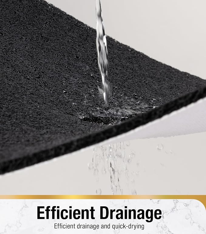 HITSLAM Non Slip Shower Mat for Textured Tub Floor, 21x21 Inch Square Loofah Bath Mat for Inside Shower Stall, Quick Drying, No Suction Cups, Black
