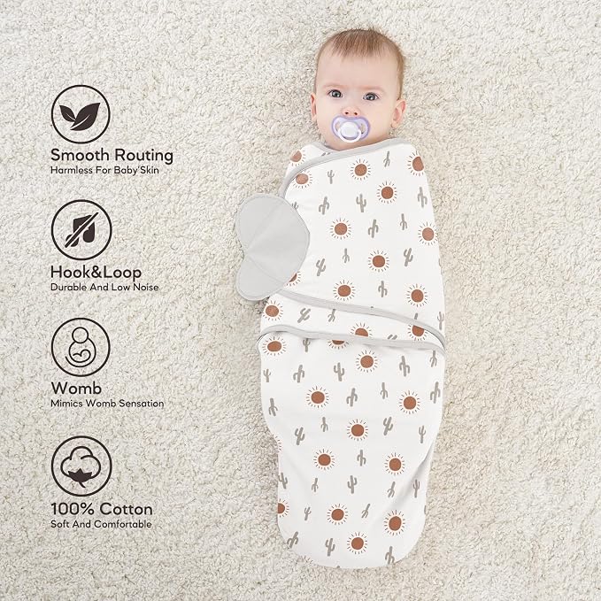 Susurration Swaddle Sleep Sacks 3 Pack 100% Muslin Cotton Swaddle Blanket Small Baby Wrap for 0-3 Months Newborn Sleep Sack Girls,Boys,Infants Essentials,Adjustable Wearable Sleeping Sack (Brown)