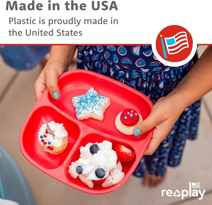 Re-Play Toddler Dinnerware Set - 3 Divided Plates with 3 Fork and Spoon Sets - BPA-Free Kids Tableware - Dishwasher Safe - Made in USA from Recycled Materials, Mermaid