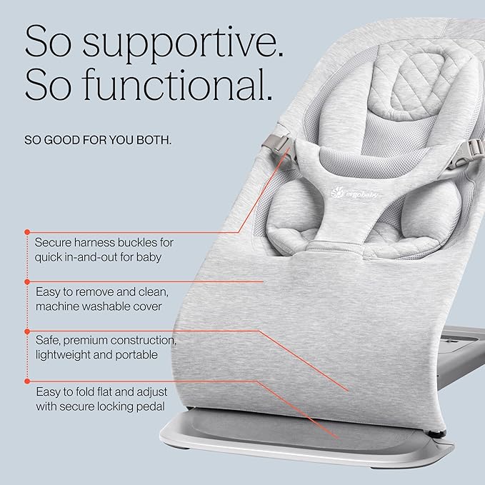 Ergobaby Evolve 3-in-1 Bouncer, Adjustable Multi Position Baby Bouncer Seat, Fits Newborn to Toddler, Midnight Blue