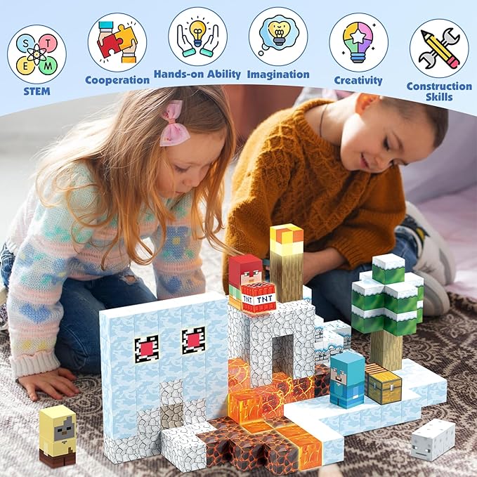 AIDYVOI 200pcs Magnetic Blocks, Magnetic Building Block Set STEM Construction Toys, Montessori Sensory Stacking Toy for Toddlers, 1 Inch Magnet Cubes with Light Blocks for Girls Age 3 4 5 6 7 8
