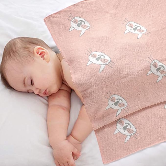 Hadetoto Baby Blankets for Boys and Girls, Newborn Knitted Cotton Swaddle Blankets Neutral Crochet Receiving Blanket, Baby Essentials, Registry & Gift, 40 x 30 inches