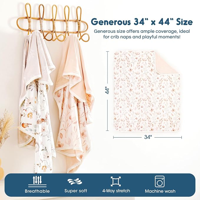 GRSSDER Super Soft Jersey Knit Swaddle Blanket for Baby Girls, Double Layer Reversible Receiving Blanket 34 x 44 Extra Large for Baby Swaddling, Pink Flora