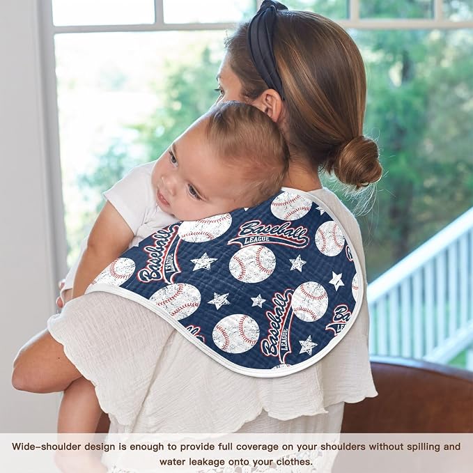 Muslin Burp Cloths for Baby Boys and Girls - 2-Pack Ultra Absorbent Baseball Muslin Washcloths, Newborn Towel, Milk Spit Up Rags, Burp Cloth Bib for Unisex, 22 x 11 Inch